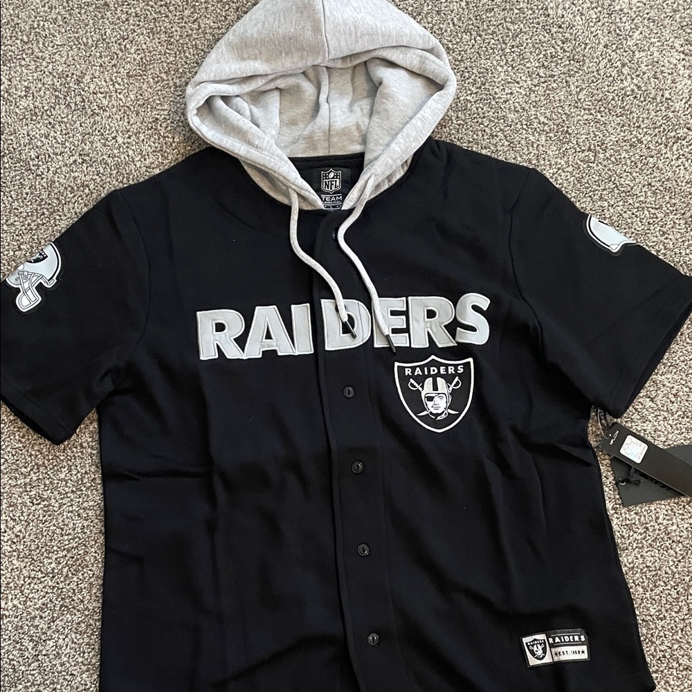 NFL Las Vegas Raiders Black & Gray Hooded Button-Up Sweatshirt